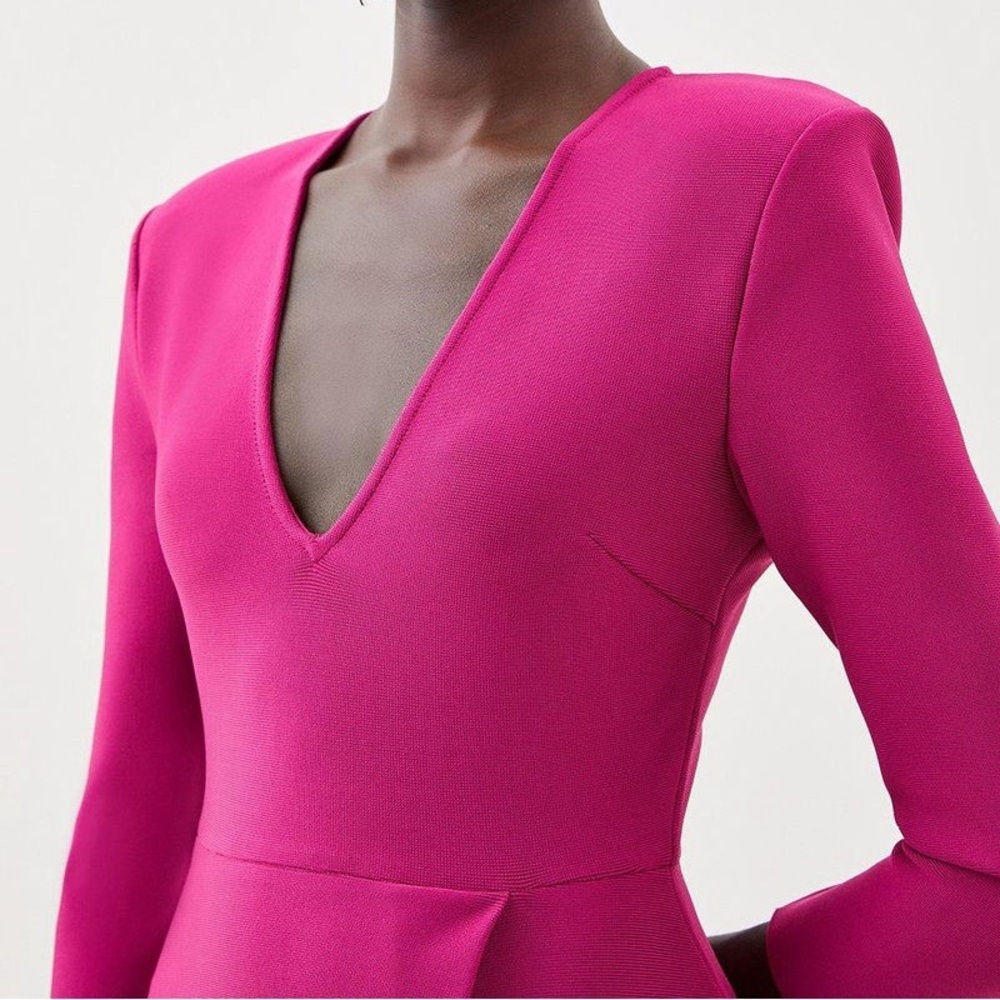 KAREN MILLEN Bandage Figure Form Knit Belted Asymmetric Midaxi Dress - Picture 5 of 10